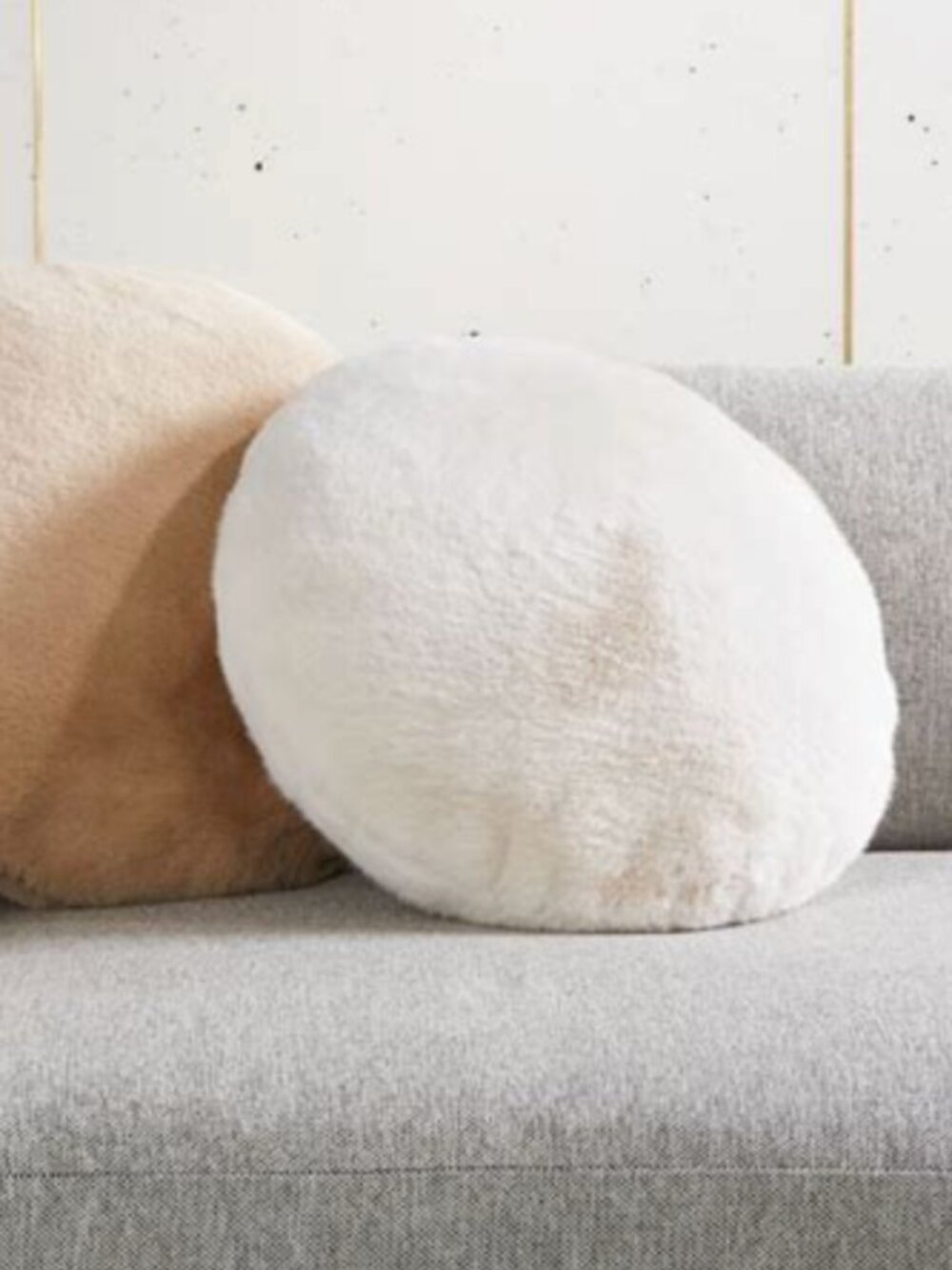 CB2 Faux Fur Harlee Round Ivory Pillow 16"